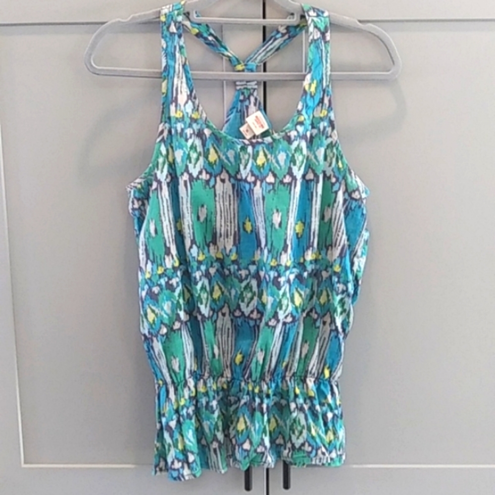 Mossimo | Cotton Print Racerback Peplum Top | L
